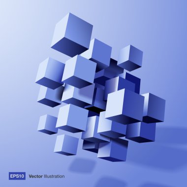 Mavi 3d küp soyut kompozisyon