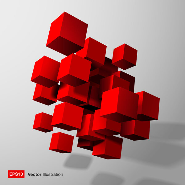 Abstract composition of red 3d cubes.