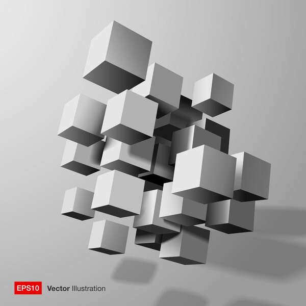 Abstract composition of white 3d cubes.
