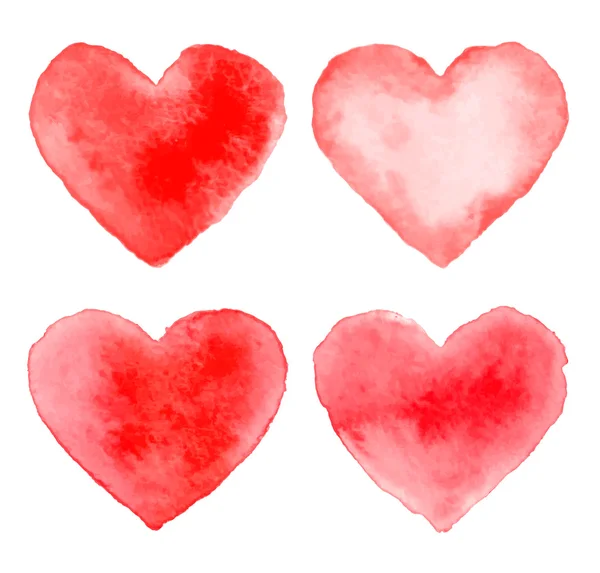 Reeks van kleurrijke rode aquarel harten — Stockvector