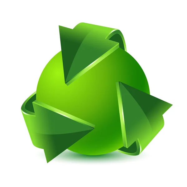 Flechas de reciclaje verdes y tierra verde — Vector de stock