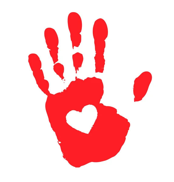 Kéz nyomtatási, a szív ikon — Stock Vector