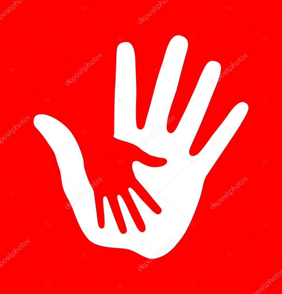 Caring hand on red background
