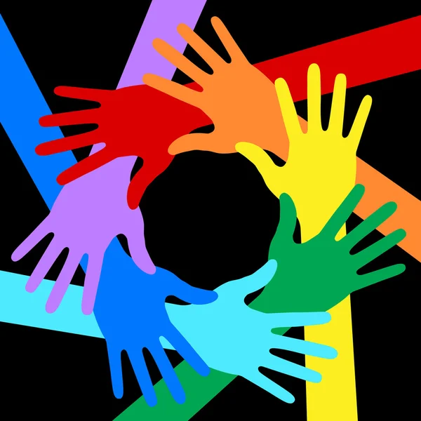 Rainbow Colors Hands Icono sobre fondo negro — Vector de stock