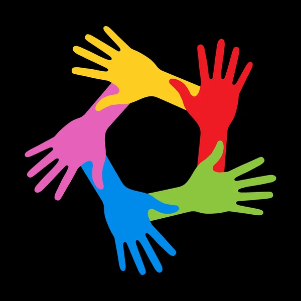 Icône colorée à cinq mains sur fond noir — Image vectorielle