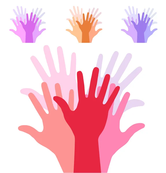 Set of colorful up hands silhouette — Stock Vector
