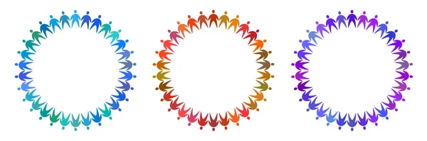 Conjunto de logotipo de gente de círculo. Colorido icono multicultural. Insignia de voluntario. Símbolo de caridad. Vector — Archivo Imágenes Vectoriales