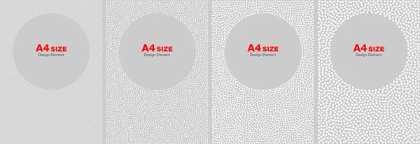 Set of white halftone dots frames. Circles on grey backgrounds. A4 size, a4 format. Vector illustration — Stock Vector