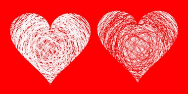 Karalamalar ayarlandı. Kalem el çizimi. Kalp çizim simgeleri. Vektör illüstrasyonu.