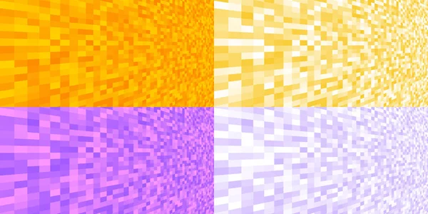 Színes pixel textúra hátterek perspektívában. Digitális technológia mozgás banner. Vízszintes digitális négyzet pixel minta. Vektor Data mozaik illusztráció. Fényes techno tapéta. — Stock Vector