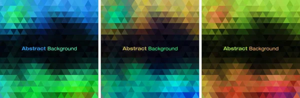 Vibrant geometric backgrounds set. Triangular patterns collection. Bright modern frames. Vector illustration. — Stockvektor