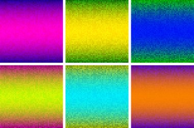 Vektör çemberi gradyan desenleri. Soyut ışıldayan teknoloji arka planları ayarlandı. Dijital renkli renkli çember piksel ızgarası. Büyük veri pankartı