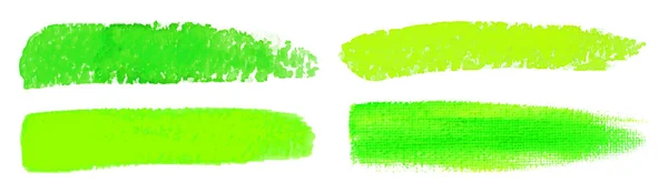 Groene Aquarel Penseelstreken Canvas Textuur Verfborstel Acryl Smeer Set Vectorillustratie — Stockvector