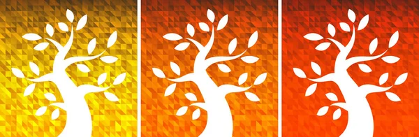 秋の幾何学的背景 木のアイコン カラフルな秋のパターンのセット ベクターイラスト — ストックベクタ