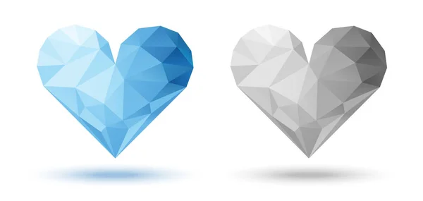 Diamond Heart Set Brilliant Valentines Icons Symbol Love Triangular Heart — Stock Vector