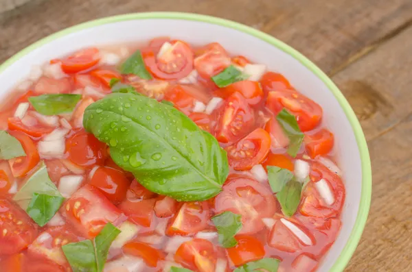 Salade de tomates avec oignon et basilic — Photo