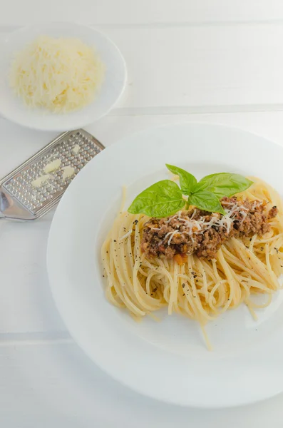 Spagetti Bolonez ahşap tablo — Stok fotoğraf