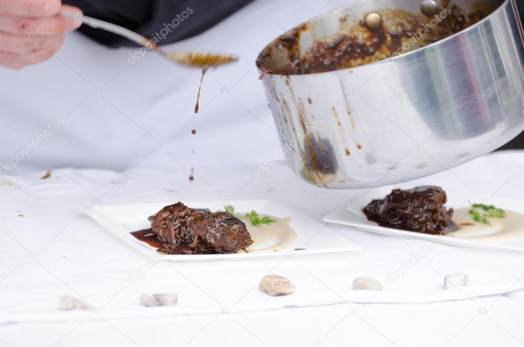 Beef cheeks braised in beer