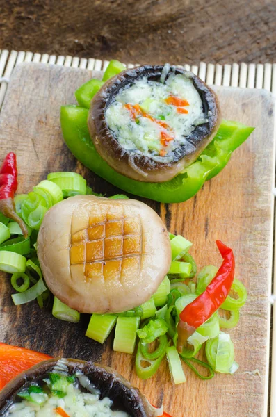 Baked muschrooms with blue cheese — Stock Photo, Image