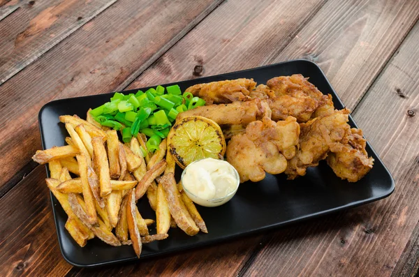 Fish and chips with homemade mayonnaise — Stock Photo, Image