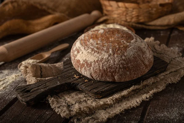 Lahodný Krásný Chléb Kysaného Těsta Vše Domácí — Stock fotografie