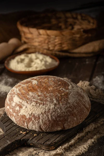 Lahodný Krásný Chléb Kysaného Těsta Vše Domácí — Stock fotografie