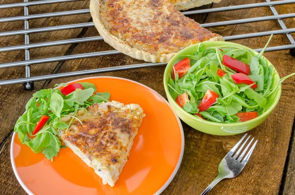 French quiche with cheese and salad — Stock Photo, Image