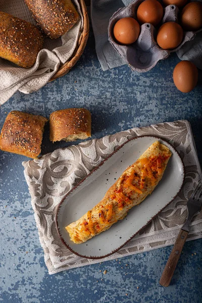 Deliciosa Omelete Bio Ovos Com Pimenta Cheddar — Fotografia de Stock