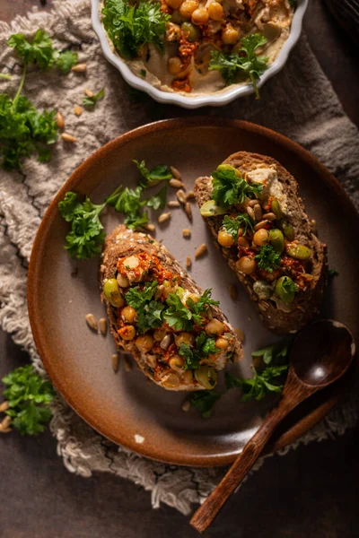 Comida Fresca Saludable Hummus Picante Con Pan — Foto de Stock