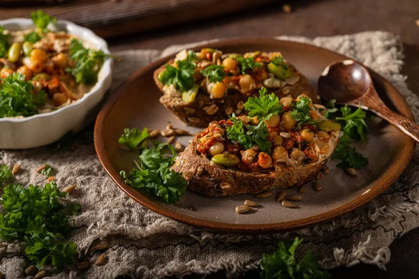 Comida Fresca Saludable Hummus Picante Con Pan — Foto de Stock