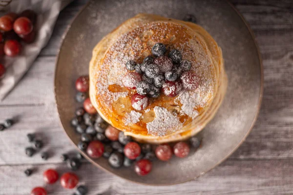 Crêpes Américaines Aux Baies Sirop Érable — Photo