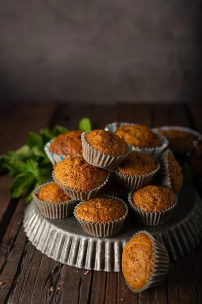 Deliziosi Muffin Alla Cannella Fotografia Cibo Fatto Casa Rustico — Foto Stock