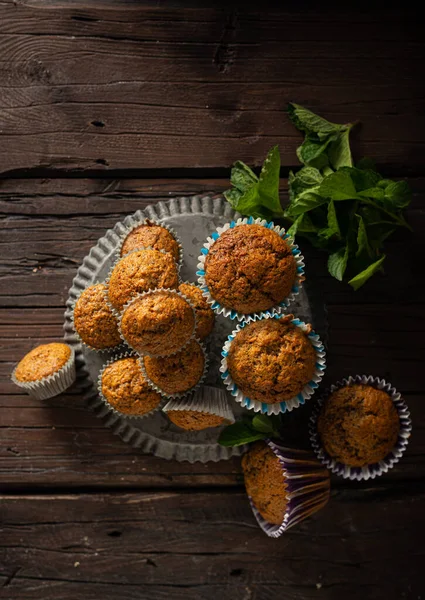 Deliciosos Muffins Canela Fotografia Comida Caseira Rústico — Fotografia de Stock