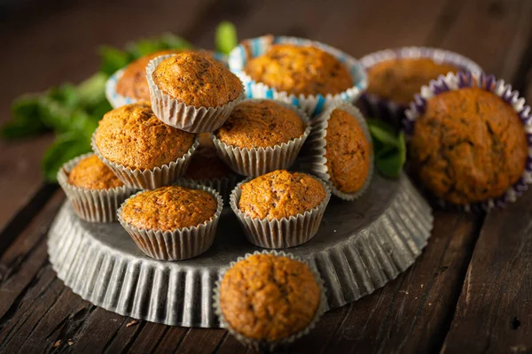 Deliziosi Muffin Alla Cannella Fotografia Cibo Fatto Casa Rustico — Foto Stock