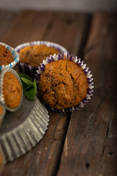 Deliziosi Muffin Alla Cannella Fotografia Cibo Fatto Casa Rustico — Foto Stock