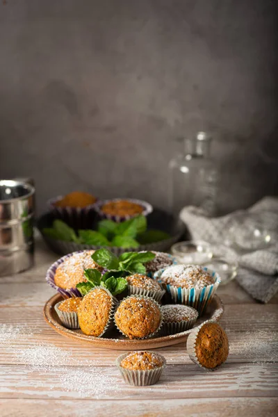 Delicious Cinnamon Muffins Homemade Food Photography Rustic — Stock Photo, Image