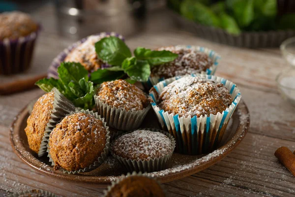 Deliziosi Muffin Alla Cannella Fotografia Cibo Fatto Casa Rustico — Foto Stock