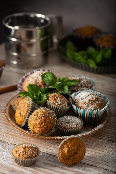 Deliziosi Muffin Alla Cannella Fotografia Cibo Fatto Casa Rustico — Foto Stock
