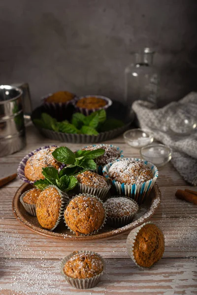 Delicious Cinnamon Muffins Homemade Food Photography Rustic — Stock Photo, Image