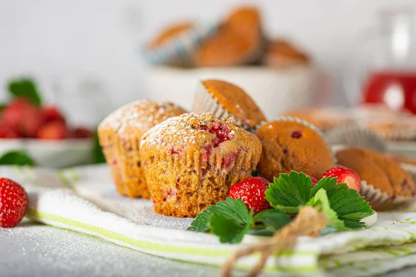 Delicious Homemade Muffins Filled Chocolate Bio Strawberry — Stock Photo, Image