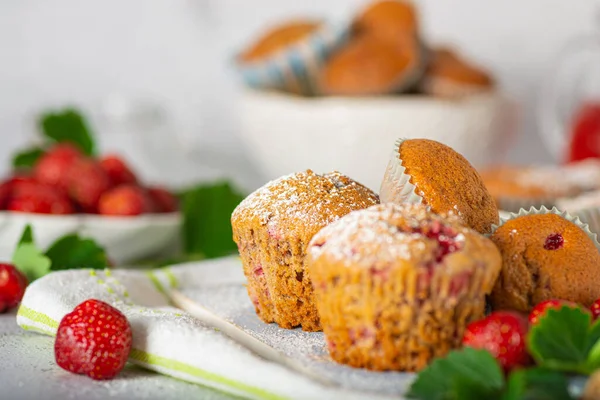 Delicious Homemade Muffins Filled Chocolate Bio Strawberry — Stock Photo, Image