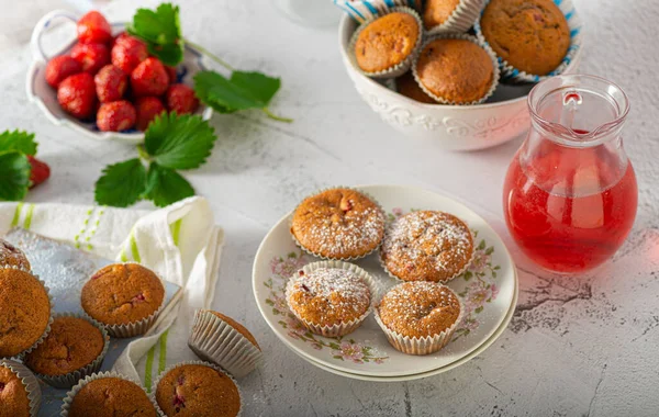 Delicious Homemade Muffins Filled Chocolate Bio Strawberry — Stock Photo, Image