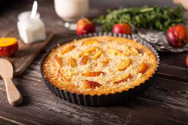 Nectarine Tart Sugar Fresh Mint — Stock fotografie