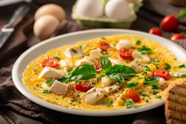 Delicious Bio Eggs Omelette Vegetables Cheese — Stock Photo, Image