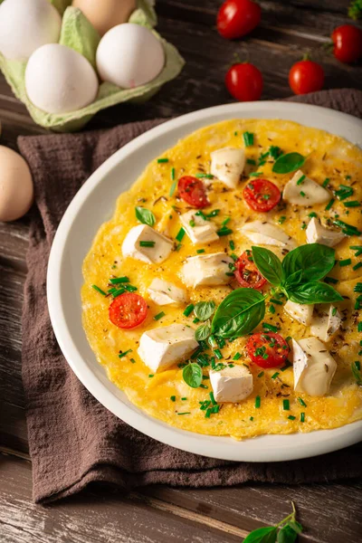 Delicious Bio Eggs Omelette Vegetables Cheese — Zdjęcie stockowe