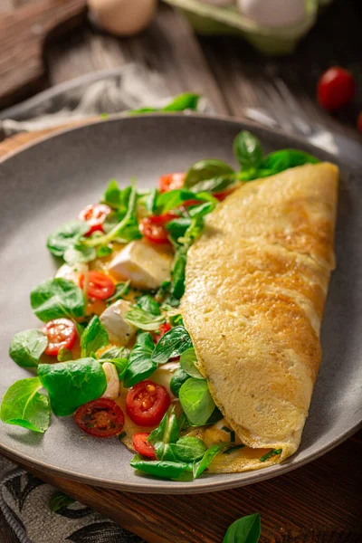 Delicious Bio Eggs Omelette Vegetables Cheese — Stock Photo, Image