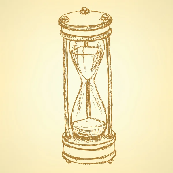 Bosquejo reloj de arena, vector de fondo vintage — Vector de stock