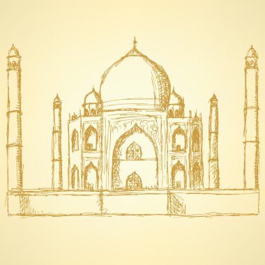 Taj mahal kroki, antika arka plan vektör 