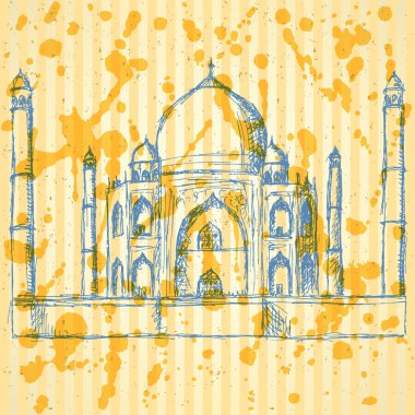 Taj mahal kroki, antika arka plan vektör 