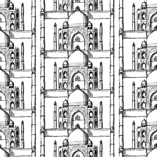Sketch Taj Mahal, vector seamless pattern — Stock Vector